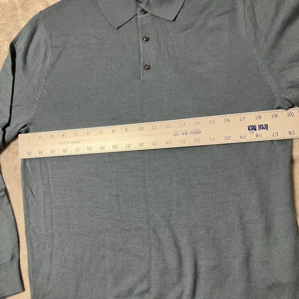 J.Crew Merino Wool Blend Sweater‎ Polo Mens L Blue Quiet Luxury Coastal Preppy